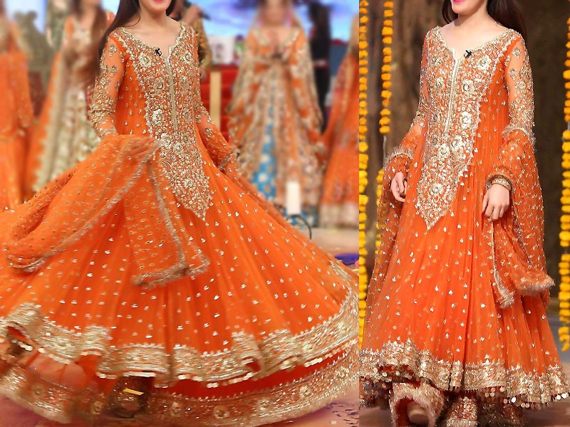 Embroidered Chiffon Orange Maxi Dress